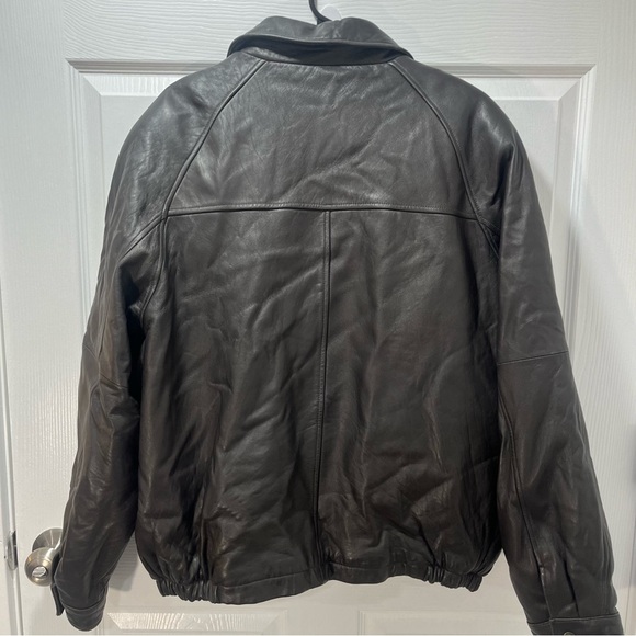 Vintage Roundtree & Yorke Leather Bomber Jacket Aviator Full Zip Black Vtg L - Picture 2 of 12